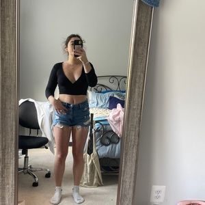 Black long sleeve deep v top